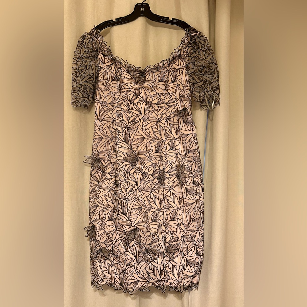 Marchesa Pink and Black Leaf Dress